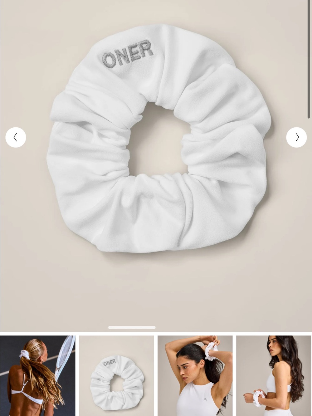 Oner Active White SoftMotion™ Scrunchie with Gray Logo